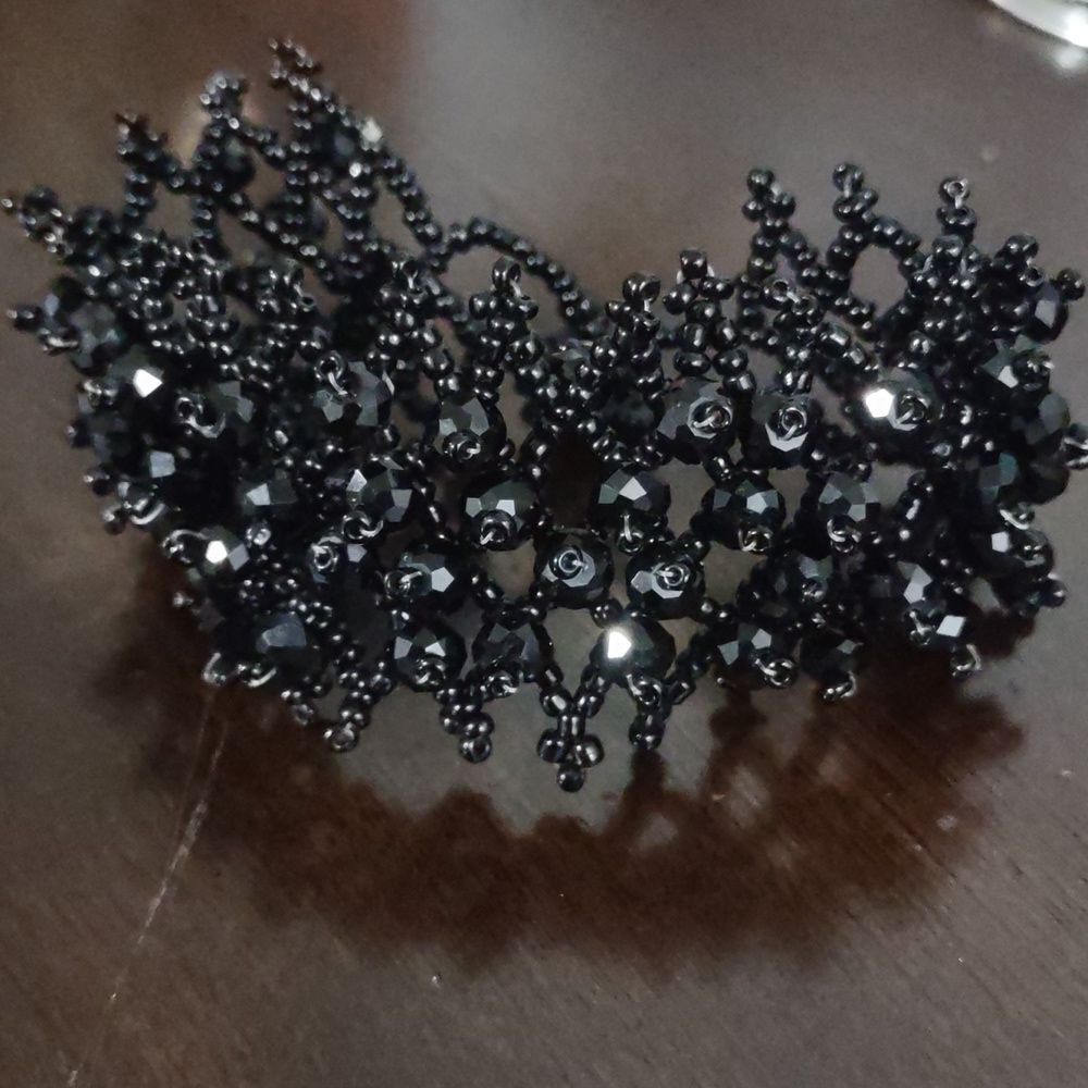 Women's Black Seed Bead Cuff Bracelet